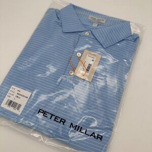 Peter Millar Men's Hemlock Performance Jersey Striped Golf Polo, Size L, Blue‎